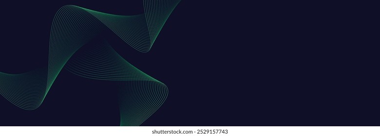 Elegant Green and Blue Line Wave Design with Fluid Dynamics, Perfect for High-Tech Backgrounds, Futuristic Digital Artwork, and Contemporary Graphic Design Projects