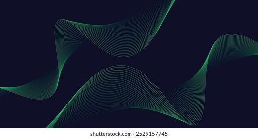 Elegant Green and Blue Line Wave Design with Fluid Dynamics, Perfect for High-Tech Backgrounds, Futuristic Digital Artwork, and Contemporary Graphic Design Projects