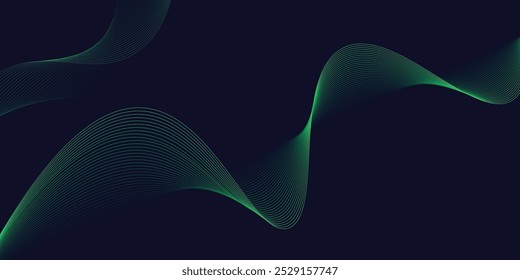 Elegant Green and Blue Line Wave Design with Fluid Dynamics, Perfect for High-Tech Backgrounds, Futuristic Digital Artwork, and Contemporary Graphic Design Projects