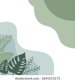 Elegant Green Botanical Background Organic Shapes and Tropical Leaves Biophilic vector background