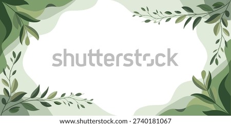 Elegant Green Botanical Border with Hand Drawn Leaves and Organic Fluid Shapes on White Background for Nature Themed Wedding Stationery