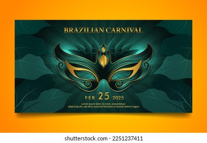 Elegant Green Brazilian Carnival social media cover, horizontal banner template design