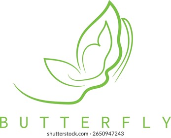 Elegant green butterfly logo design on a white background. Minimalist style.