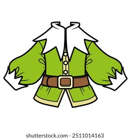 Elegant green cardigan for the New Year's Elf costume with with large scalloped collar and cuffs. Image produced without the use of any form of AI software at any stage.