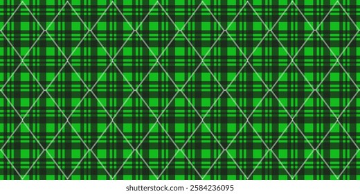 Elegant green Checkered textile print design. Perfect Seamless pattern. Vector Saint Patrick's Day Wrap paper template design. Wall wallpaper decoration cover.