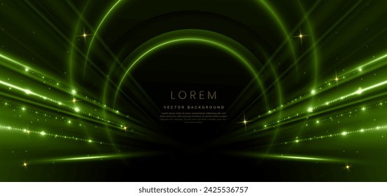 Elegant green circle glowing with lighting effect sparkle on black background. Template premium award design. Vector illustration