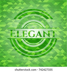 Elegant green emblem with triangle mosaic background