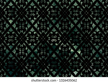 Elegant green emerald baroque damask floral vector seamless pattern background wallpaper illustration with 3d antique flowers,leaves and ornaments.Decor elements with shadows and highlights.