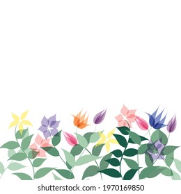Elegant green floral seamless bordure with flowers. Vector organic background.