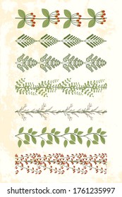 Elegant green floral seamless pattern.Vintage style leaf border. Collection of vector doodle template. Botanical print.