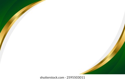 Elegant Green and Gold Abstract Curve Background. Modern border and frame design. Suitable for Invitations, certificates, awards,
templates, banners, posters, cards, and more