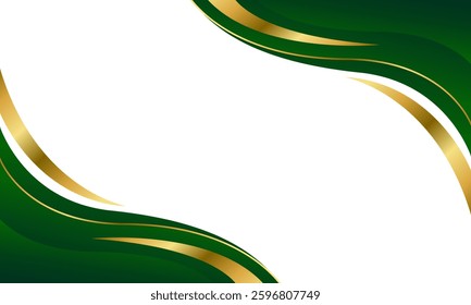 Elegant Green and Gold Abstract Curve Background. Modern border and frame design. Suitable for Invitations, certificates, awards, templates, banners, posters, cards, and more