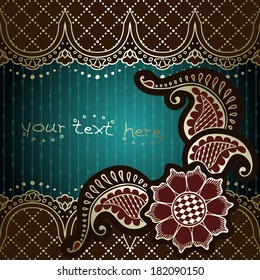 Elegant green & gold background inspired by Indian mehndi designs (eps10); jpg version also available
