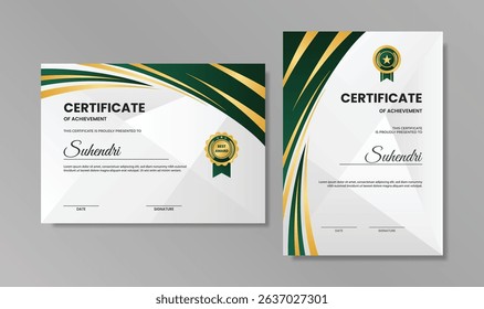 Elegant Green and Gold Certificate of Achievement Template Design