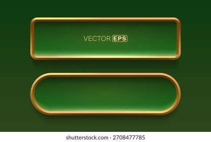 Elegantes marcos de diseño verde y dorado con un lujoso efecto brillante sobre un fondo oscuro. Ilustración vectorial.