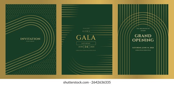 Elegant Green Gold Gala Grand Opening Invitation Templates