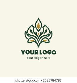 "Elegante logotipo verde e folha de ouro para marca orgânica e natural"

