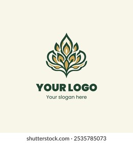 "Elegant Green and Gold Leaf Logo for Natural and Organic Branding"