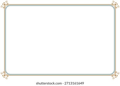 Elegant Green and Gold Ornate Rectangular Border Frame with Vintage Scrollwork Corners. 1293