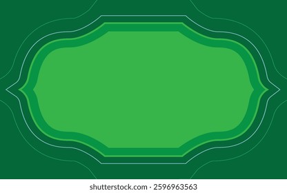 Elegant Green Islamic Frame Vector: Layered Design, Two-Tone Green Background, White Outline, Symmetrical Shapes, Islamic Pattern, Sophisticated Border, Serene Motif, Decorative Frame, Rounded Oval.