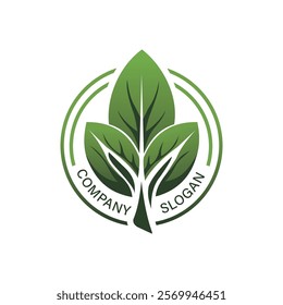 Elegant green leaf logo template symbolizing growth, nature, and eco-friendliness, perfect for sustainable businesses and organic brands.