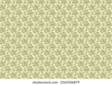 Elegant green leaf pattern on a pale yellow background.  Perfect for textile designs, packaging, or website backgrounds.  Simple, stylish, and nature-inspired.