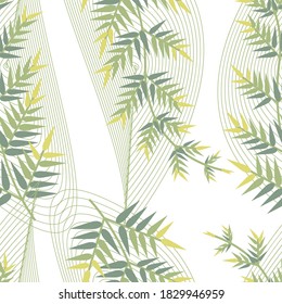 elegant green leaf seamless pattern with wavy lines