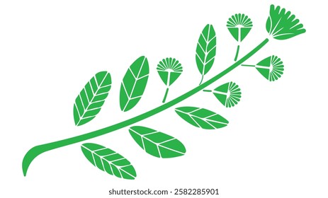 Elegant green leaf vector with floral accents. Perfect for eco-friendly designs, natural themes, and botanical illustrations.