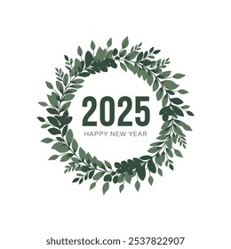 Elegant Green Leaf Wreath for 2025 New Year Greeting Card
