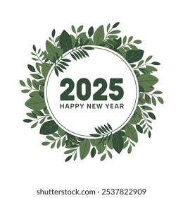 Elegant Green Leaf Wreath for 2025 New Year Greeting Card