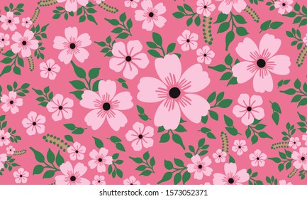 Elegant green leafy flower, abstract seamless floral pattern.