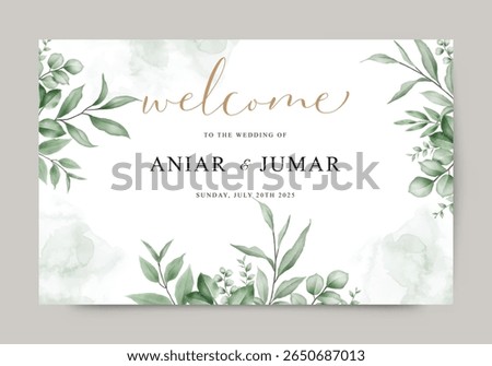 Elegant green leaves set for wedding welcome sign template