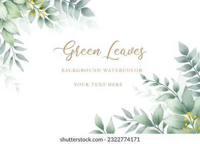  elegant green leaves watercolor background