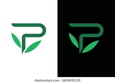 Elegant Green Letter P Leaf Logo