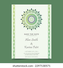 elegant green mandala style wedding invitation
