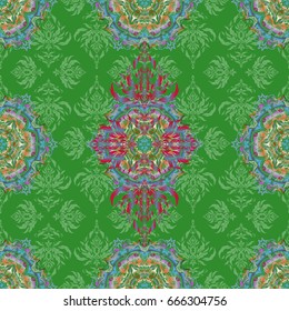Elegant green, orange and gray vector template. Vector gradient seamless texture. Realistic abstract seamless pattern. Metallic elements for frame, ribbon, banner, mandalas.