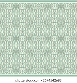 Elegantes grünes, ornamentales Rahmenmuster mit floralen Kurven und dekorativen Balken, nahtlos horizontal für digitales Design, Stoff und Tapete. Vektorbild. Leicht editierbar; Endloses Design.