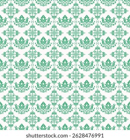 Elegant Green pastel damask pattern with floral motif and vintage baroque decorative seamless pattern design