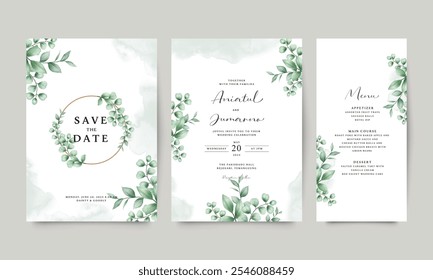 Elegant green plants arranged Wedding invitation card set