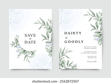 Elegant green plants arranged wedding invitation card templates