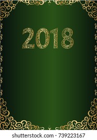 Elegant green  rectangle greeting card with golden decor - Holiday  2018 New Year