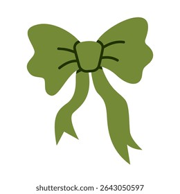 Elegant Green Ribbon Bow with Flowing Tails Isolated on White Background – Decorative Vector Illustration