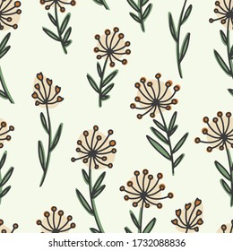 Elegant green seamless pattern with dill. Scandinavian style vector background. Great for fabric, textile, wallpaper