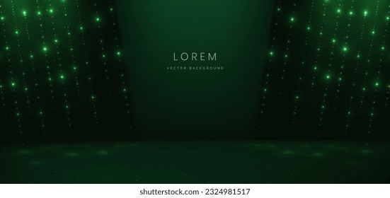 Elegante escenario verde fondo con línea de neón punto verde y efecto de iluminación brillante. Diseño de un premio de plantilla de lujo. Ilustración del vector