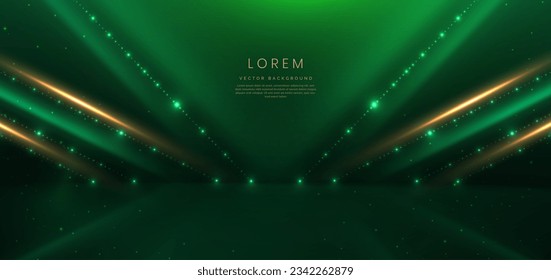 Elegant green stage background with green dot neon line and lighting effect sparkle. Luxury template award design. Vector illustration