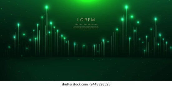 Elegant green stage background with green dot neon line and lighting effect sparkle. Luxury template award design. Vector illustration