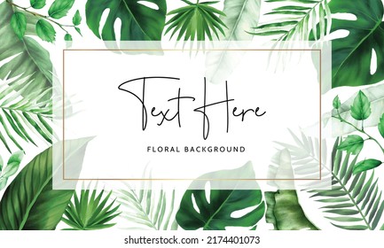 Elegant green tropical leaves watercolor background