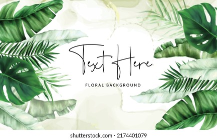 Elegant green tropical leaves watercolor background