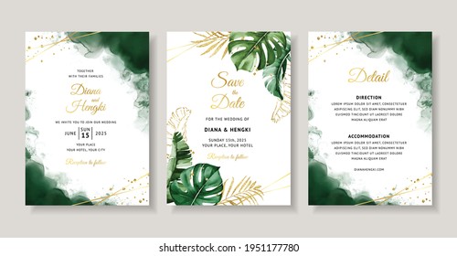 Elegant Green Tropical Watercolor Wedding Invitation Card Template