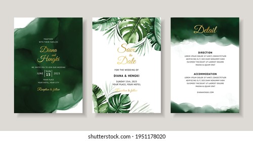 Elegante plantilla de tarjeta de invitación de boda de color verde tropical acuático